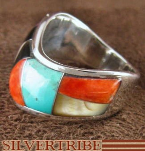 Multicolor Inlay Authentic Sterling Silver Ring Size 6-1/2 RS42303